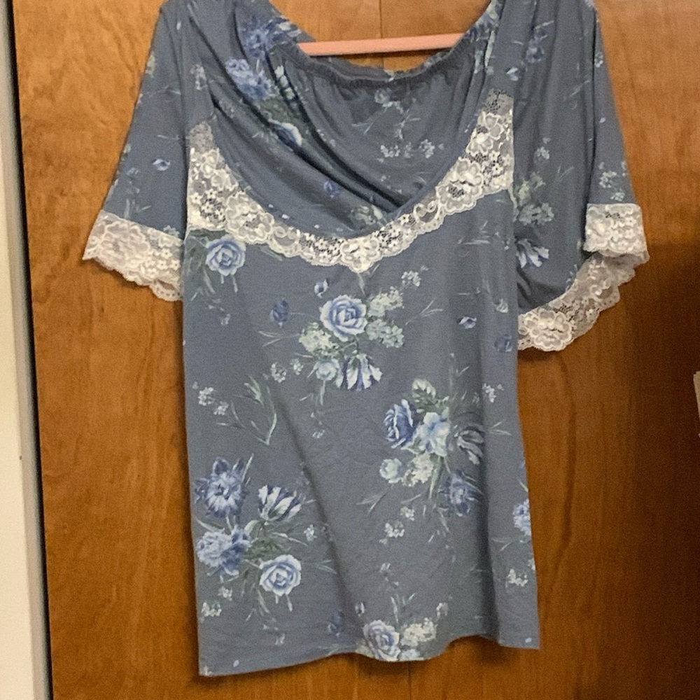 Flora by Flora Nikrooz blue floral pajama set, size XXL